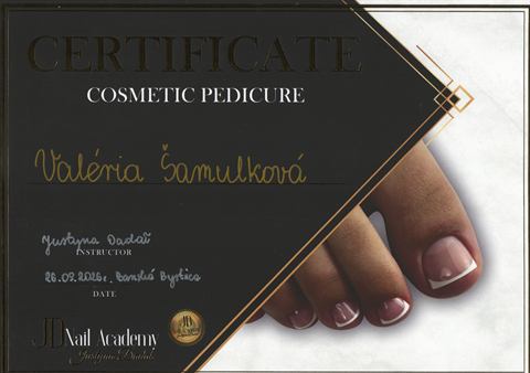 Certifikát — francúzska pedikúra a wraps (JD Nail Academy)